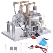 Balance Type Hot Air Dual Cylinder Stirling Engine Generator Model with LED Bulb Voltage Digital Display Meter Physics E