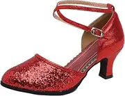 [HOBTEC] Women's Sequined Latin Ballroom Dance Shoes Closed Toe Modern Tango Dance Practice Shoes