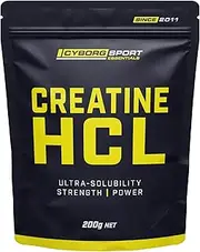 CREATINE HCL 200g - (Ultra Pure) Strength - Power - Muscle - Brain - Easily Dissolved - 200 Serves by Cyborg Sport