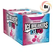 Full Box 8x Tins Ice Breakers Duo Fruit + Cool Raspberry | 50 Mint Tins | 1.3oz