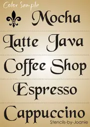 Joanie 5 pc Stencil Latte Mocha Java Coffee Shop Espresso Fleur Kitchen DIY Sign