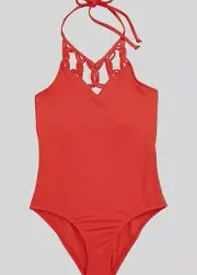 $149 Hobie Kids Girls Orange Stretch Halter One-Piece Swimsuit Swimwear Size 10