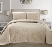 Linen Plus Collection 3 Pieces King/California King Over Size Embossed Coverlet Bedspread Set Solid Beige/Khaki 118" x 106" New
