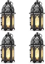 Metal Candle Holder Small Sized 4PCS Sets Transparent Glass Moroccan Style Hanging Lanterns Creative Wedding Home Tabletop Decoration Birdcage, Black