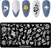 NICENEEDED Punk Style Nail Art Stamping Template, Tarot Cross Snake Butterfly Image Nail Plates Nail Supplies, 1Pc Mix Pattern Vintage Nail Templates for Printing Stencil Tools