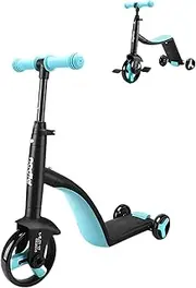 nadle TF3-1 Children 3-in-1 Multifunctional Lightweight Scooter Bicycle Balance Bike with Adjustable Handle and Wheels (Blue)