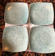 My Place My Space 222 FIFTH Teal Speckled SPONGEWARE Square 10" Dinner Plates