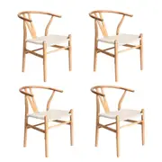 Oikiture 4x Dining Chair Wooden Hans Wegner Chair Wishbone Cafe Lounge Seat