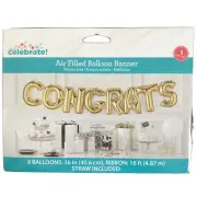 Congrats Banner Gold Balloon Air Filled 8 Balloons 16" Congratulations Sign