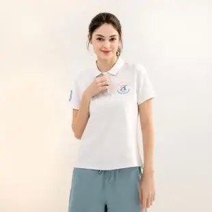 【Hang Ten】女裝-REGULAR FIT彈性刺繡短袖POLO衫(白)