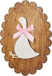 Weysat Wooden Vintage One Silly Goose Wall Art with Real Pink Bow, Funny Animal Duck Picture Wall Decor Farmhouse Geese Poster Artwork for Nursery Room Decor