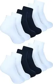 [Zaccai] Women's Ankle Socks Casual Lightweight Cotton Socks (6 Pairs), 4 White, 2 Navy Blue, One Size