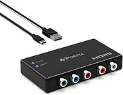 PORTTA Component to HDMI Converter, 5 RCA YPbPr to HDMI Video Adapter, Compatible with Wii, PS2, PS3, Blu-ray, DVD, HDTV, Monitor, Projector