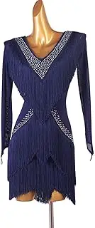 [YHHGDS] Women's Tassel Latin Dance Competition Dresses V Neck Salsa Ballroom Costumes Long Sleeve Salsa Performance Dresses
