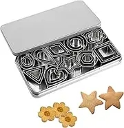 30Pcs Cookie Cutter Shape Set,Mini Sandwich Cutter,Geometric Shapes Metal Scone Cutter with Iron Box,Polymer Clay Cutters for DIY Biscuit Pastry Fondant Sandwich Cake Decorating