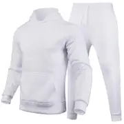 Autumn Winter Tracksuit Men Solid Hooded 2 Piece Sets Mens Outfits Suit Men Fleece Sport Hoodie Sweatpants Two Piece Sets white M