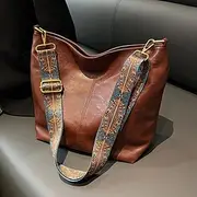 Women's Vintage Faux Leather Hobo Bag with Adjustable Geometric Strap – Casual Shoulder Bag for Daily Use