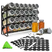 CARLA HOME Spice Rack organiser with 28 Spice Jars, Spice Labels, Funnel and Marker for Kitchen Countertop