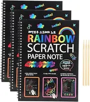 Book Scratch Paper Art Set, 3PCS Scratch Paper Notes Children's Rainbow Paper Children's Scratch Drawing Book Rainbow Scratch Paper Notes Binding Drawing Book Scratch Paper Art Set
