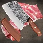 Full Tang Handmade Cleaver Knife Hammered Forged Steel Wood Handle Chef Butcher