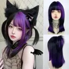 Middle Length Purple Black Ombre Wig with Bangs Colored Cosplay Wig Party