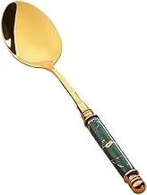 Kitchen High End Exquisite Spoon Household Western Food Ceramic Stainless Steel High Beauty Spoon Tablewares(Green)