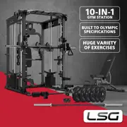 LSG GRK200 10-in-1 Home Gym Station, Power Rack, Smith Machine and Cable Crossover + 90kg Olympic Barbell & Bumper Plate Set