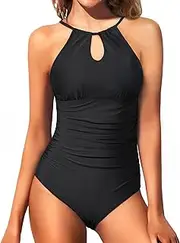 [Holipick] Women One Piece Swimsuit Tummy Control Bathing Suits High Neck Halter Swimwear for Teen Girls