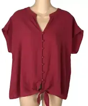 NWT Pink Rose Size L Tie Front Blouse Polyester Button Up Top Earth Red New F37