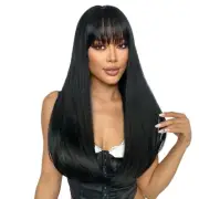 Long Straight Black Wig with Bangs Natural Black Hair Wigs for Women Syntheti...