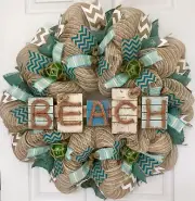 Weathered Driftwood And Nautical Rope Beach Wreath Handmade Deco Mesh