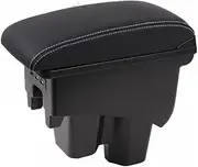 FKAUPUZTY Fit for Honda City Armrest Box USB Charging Heighten Double Layer Central Store Content Cup Holder Ashtray Accessories(Black White Lines)