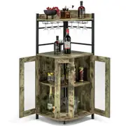 Giantex Corner Buffet Sideboard Storage Cabinet Corner Bar Organiser w/Glass Holder & Mesh Doors Wine Display Shelf