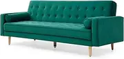 Sofia 3-Seater Sofa Bed Versatile Living Room and Bedroom Furniture Scandinavian-Inspired Couch MDF Frame Polyester Fabric Button Tufted Upholstery Durable Dark Grey 84H x 215W x 86D CM Velvet Green