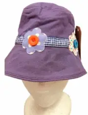 Wallaroo Daisy&Digger UPF50+ Girls Floppy Sun Hat NWT Purple Flowers Button