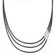 16"/18"/20" Leather Necklace Cord, 1mm Braided Leather Cord, Brown/Silver