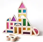 BEACENOV Rainbow Acrylic Blocks Toys for Toddler,Kids Toys,Rainbow Wooden Building Blocks for Toddler, 25 Pcs Rainbow Stacking Blocks Set,Montessori Educational Building Toys for Baby Boys Girls Gifts