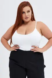 White Singlet Top Scoop Neck Seamless