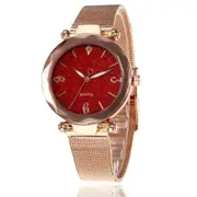 Women Fashion Quartz Wrist Watch Stainless Steel Strap Buckle and Watchcase Watch red