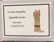 PORCELAIN HINGED BOX Asparagus w knife & fork trinket Midwest PHB New in Box