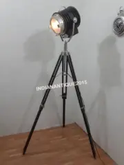 Nautical Wooden Spot Search Light with Black Tripod Floor Lamp Stand Home Decor