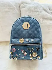 NWT ALDO Denim Blue OOTD Backpack Charms Pins Rhinestones Pearls Chain Strap Y2K