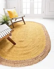 [Aizza Trends] Indian Handmade Braided Inner Yellow Jute Area Rug-Floor Carpet Rug-Bed Side Runner Rug-Doormat Rug - 5 x 7 Feet Oval (150 cm x 210 cm)