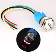 Gebildet 12V-24V/5A 19mm Pre-Wiring Momentary Speaker Horn Push Button Waterproof Metal Switch with Red Led Light for Car Boat