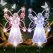 Solar Angel Lights, 2023 New LED Waterproof Garden Decoration, Multi-Color Changing Angel Decorative Lights for Cemetery Grave Yards Patio Outdoor Decoration Memorial Gifts, qzjijosen (2 Pcs b)