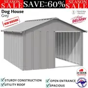 Outdoor Large Steel Pet Dog Puppy Animal Kennel Shelter House Garden Shed Grey