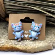 Tabby Cat Earrings Pierced Cat Lady Stud Jewelry Light Weight Handmade NWT