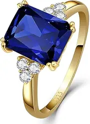 [Yaresul] 3.5ct Simulated Gemstone Ring 925 Sterling Silver 10x8mm Radiant|Emerald Cut Sapphire|Emerald|Amethyst|Cubic Zirconia Ring Birthstone Rings for Mothers Valentines Thanksgiving Day Size 5-10