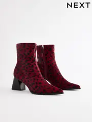 Leopard Print Leather Forever Comfort® Block Heeled Ankle Boots (E15871) | $55