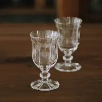 在飛比找ETMall東森購物網優惠-糯米瓷 國器 復古高腳玻璃杯 古典浮雕透明水杯 紅酒冷飲家用